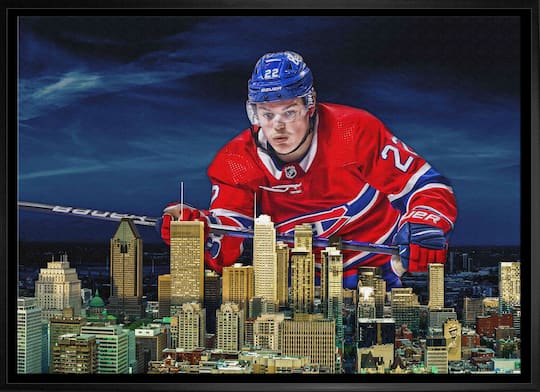 Cole Caufield 20" x 29" Canvas Framed Canadiens Skyline-H 31.5" x 22.5"